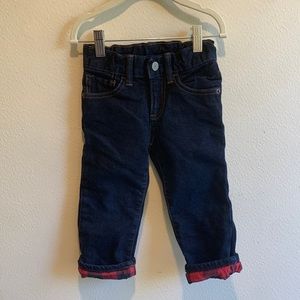 GAP 2T dark wash denim jeans plaid flannel lined